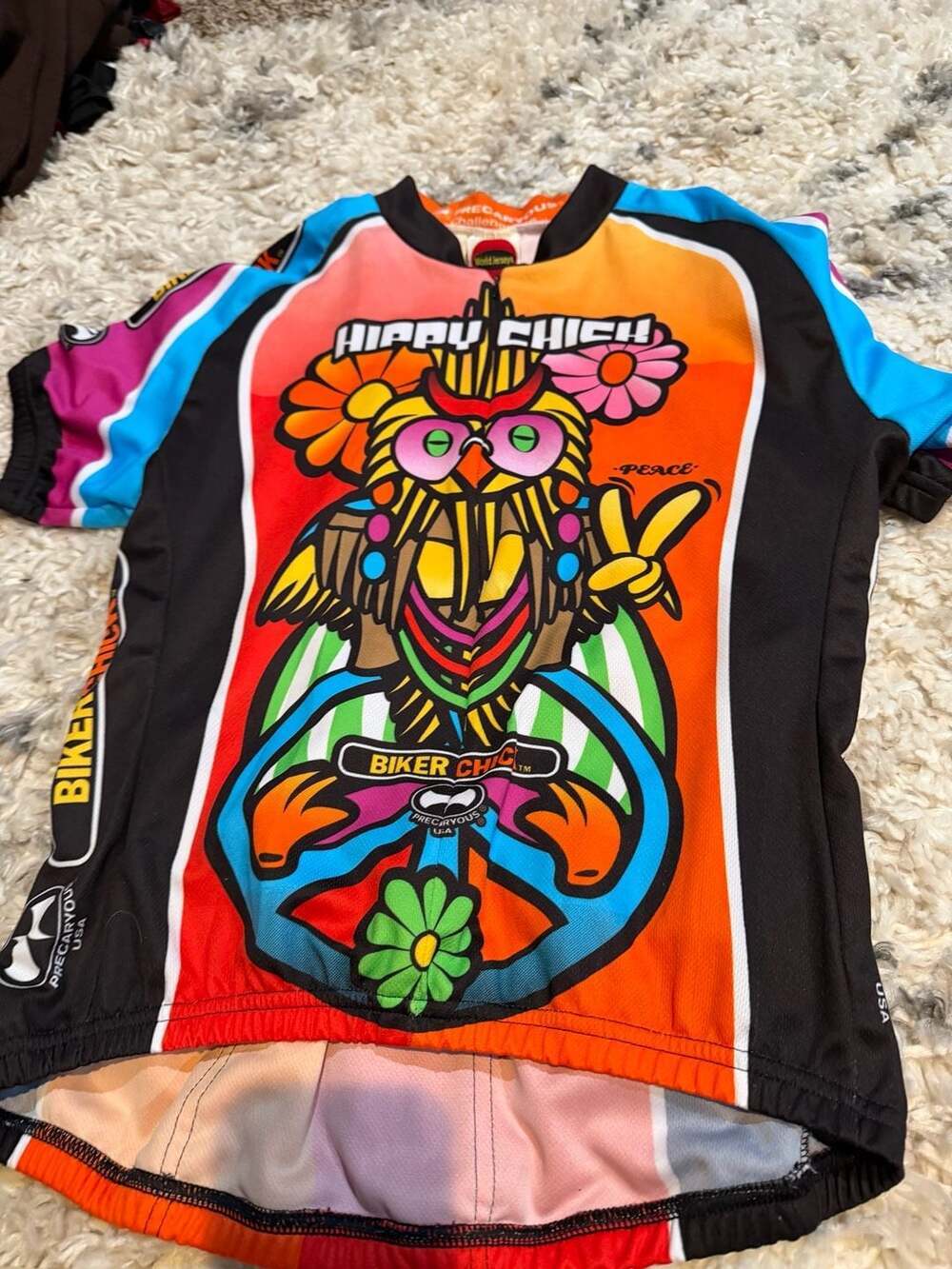World Jerseys Precaryous Hippy Chick Biker Chick Cycling Jersey